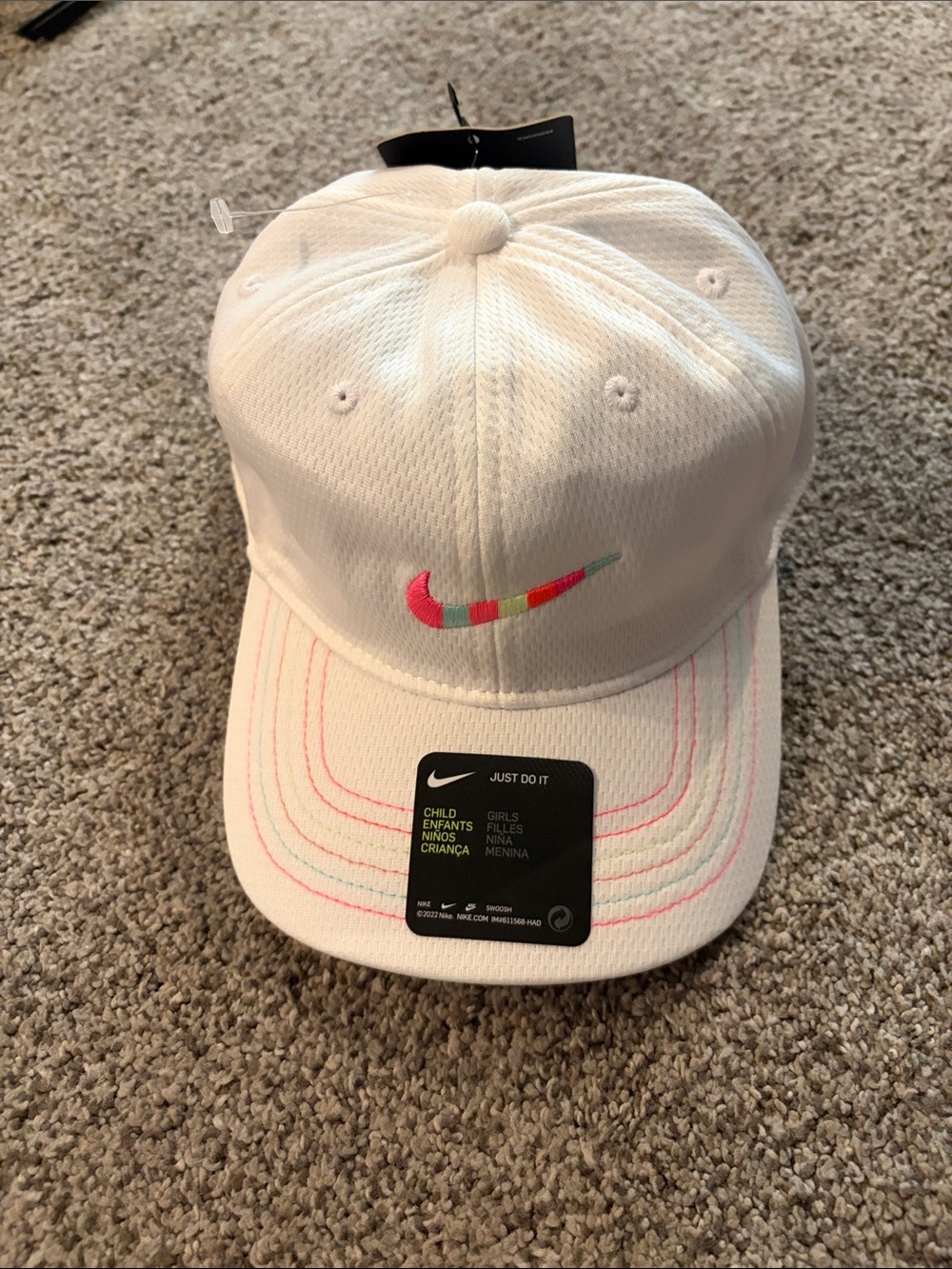 Nike White Kids Cap with Pink and Multicolor Swoosh
